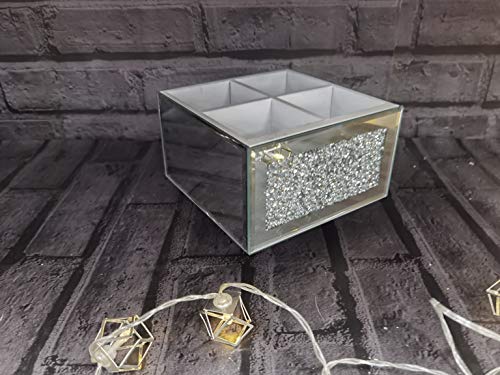 DEENZ Makeup Brush Holder Organiser Crushed Diamond Jewel Mirror Beauty box Makeup Brush Cup Container Storage Case, 4 Compartments Crystel Beauty Box On Swivel