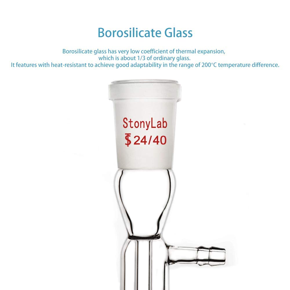Adaptateur à Vide En Verre Borosilicaté Coudé - Joint 24/40, Disque Fritté G1, Raccord 10 Mm - Laboratoire Chimie - 7
