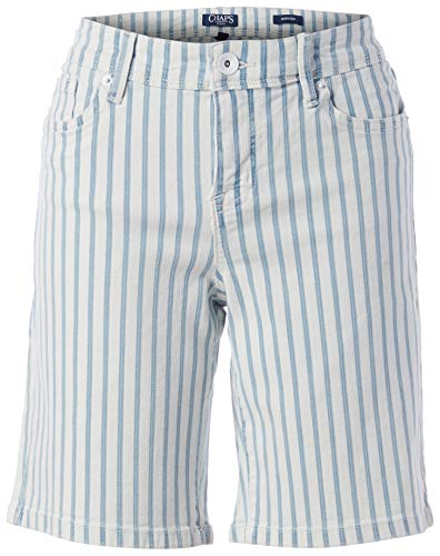CHAPS Jeans Women's Mid Rise Classic Roll Cuff Bermuda Short, Paros Light Wash Village Stripe, 4/27