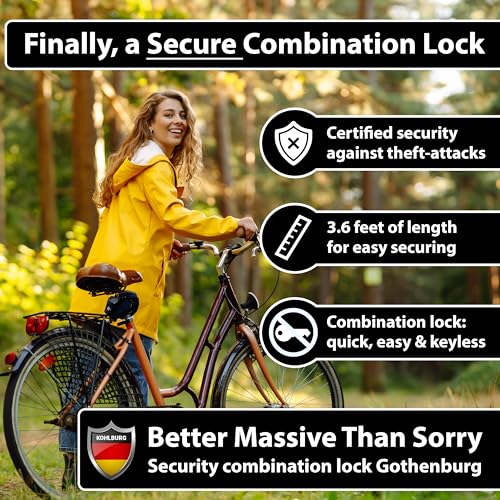 Image of KOHLBURG Heavy Duty Combination Bike Lock [Sold Secure Gold] 43 inch Long with Maximum Security - Anti Theft Bike Chain Lock with Numeric Code & 8mm Hardened Steel for Bicycle, Ebike, & Motorcycle