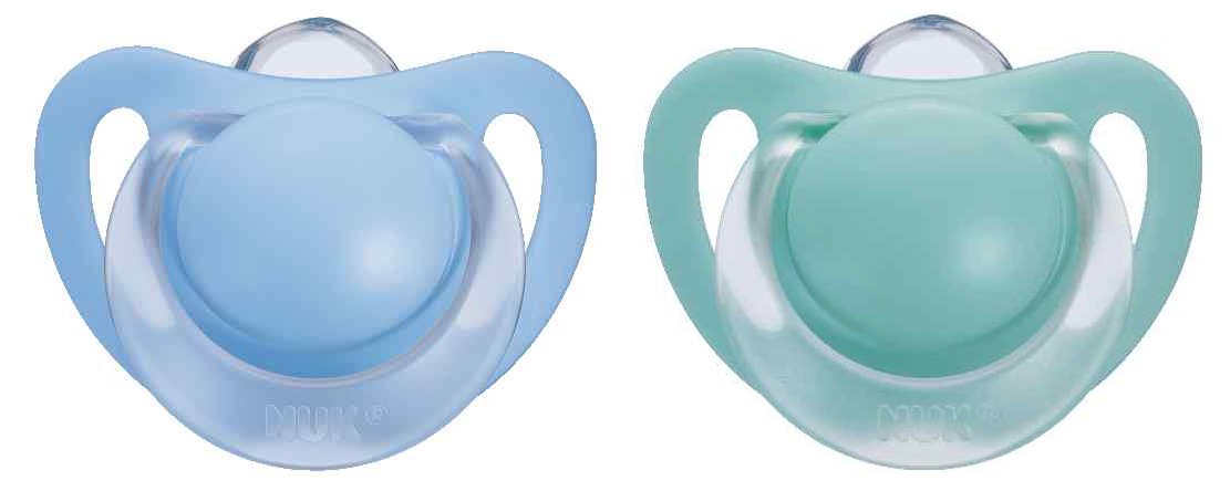 NUK Trendline 10175040 Soothers / Dummies Silicone Starlight With Ring Size 1 for Age 0 to 6 Months BPA-Free Set of 2 Blue / Green