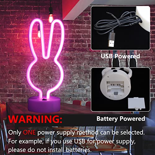 Easter Decorations Rabbit Lights Neon Signs, Creative Bunny Neon Lights With Base Battery/Usb Operated Rabbit Stuff For Home, Nursery Room, Baby Teen Kids Girls Bedroom, Spring Decor (Rabbit-Pink) #TOP6