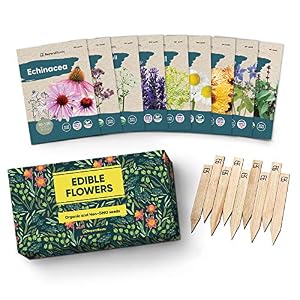 100% Edible Flower Seeds for Planting – Certified Organic Seeds – 9 Flower Garden Non GMO Plant Seed Packets & Plant…