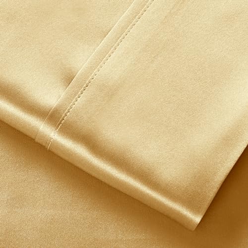 Image of Lanest Housing Silk Satin Sheets, Full Size Satin Bed Sheet Set with Deep Pockets, Cooling Soft and Hypoallergenic Satin Sheets Full - Yellow