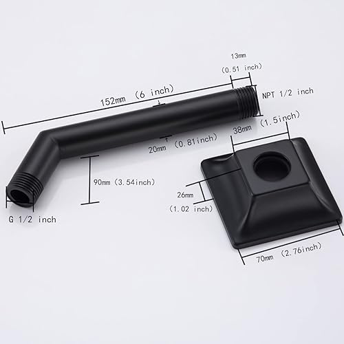 Miniatura 4 de Nueva versiónExtensión de cabezal de ducha SEABEFORE de 6 pulgadas negro mate con escudo a juego, conexión estándar de 12 pulgadas