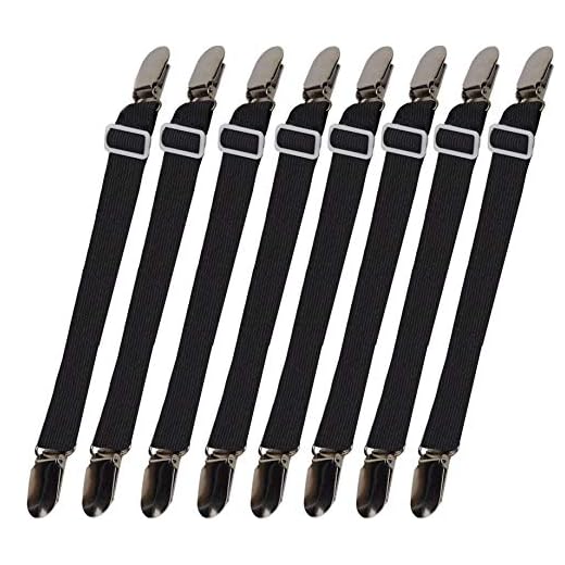 Dericeedic 8pcs(2 Sets) Sheet Straps Suspenders Band Adjustable Bed Corner Holder Elastic Fasteners Clips Grippers Mattress Pad Cover Fitted Sheet, Black
