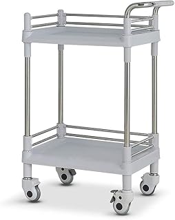 2-Tier Utility Rolling Cart for Salon/Medical,Stainless Steel and Equipment Trolley with Handle/White/54 * 37 * 90Cm/White, White, 73 * 53 * 90Cm (White 73 * 53 * 9