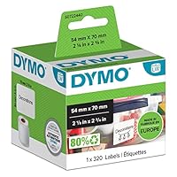 DYMO LW Multi-Purpose Labels, 54mm x 70mm, Roll of 320 Easy-Peel Labels, Self Adhesive, for LabelWriter Label Makers, Authentic
