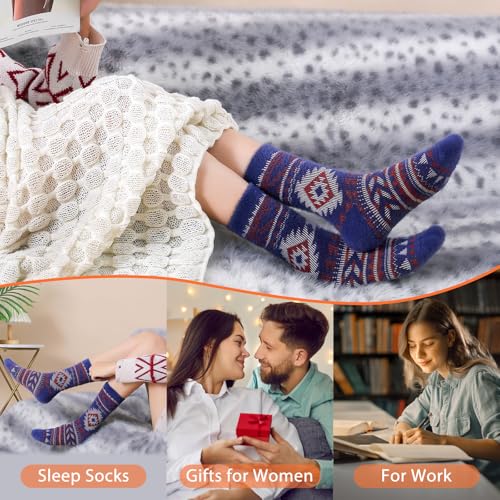 Image of ICEIVY 5 Pair Fuzzy Cozy Socks for Women - Warm Comfy Soft Casual Home Sleep Winter Wool Socks - Gifts for Women