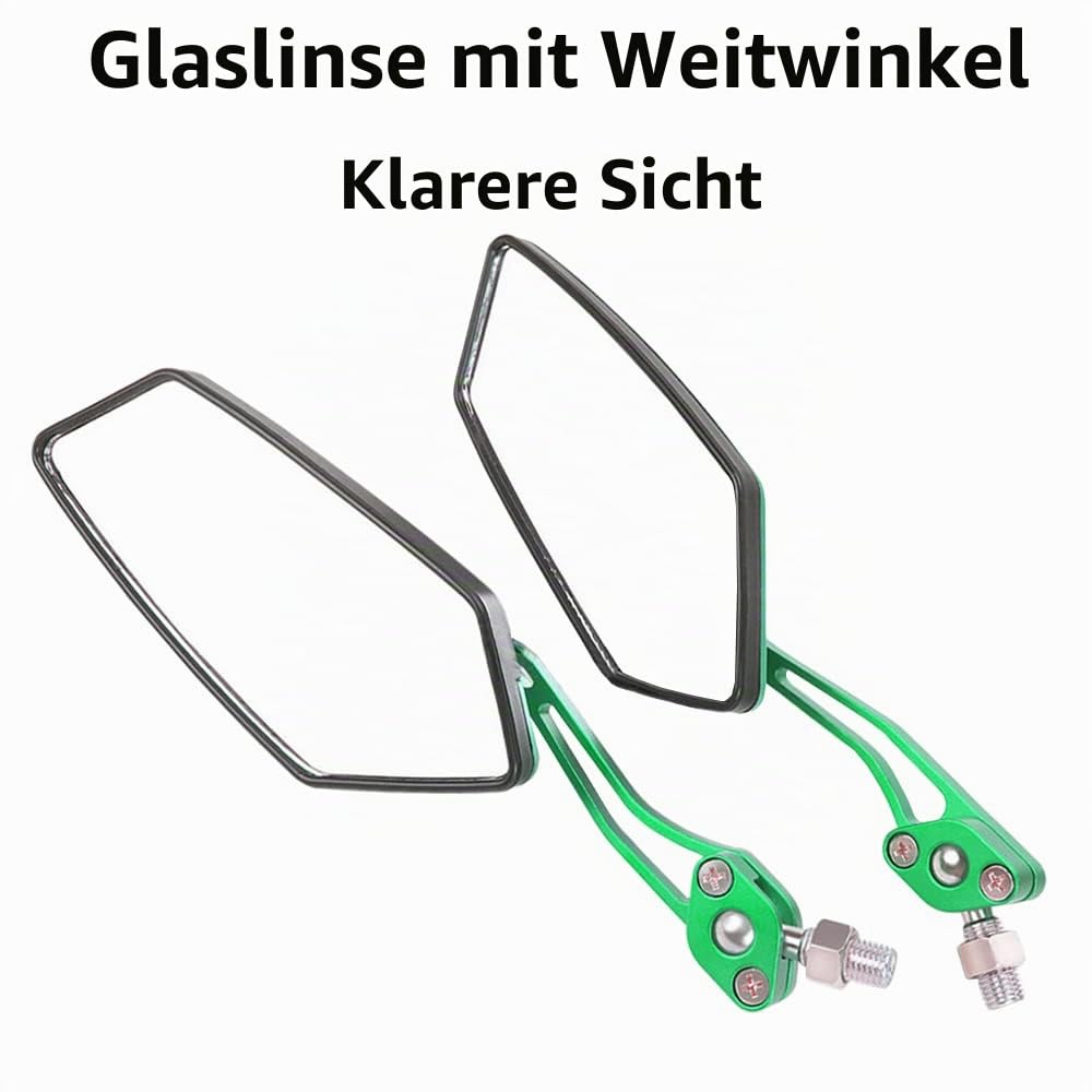 ETOPARS Motorrad Rückspiegel 10mm 8mm Grün Motorrad Spiegel Lenker Aluminium Seitenspiegel Einstellbar Drehspiegel mit 7/8 Zoll Montage