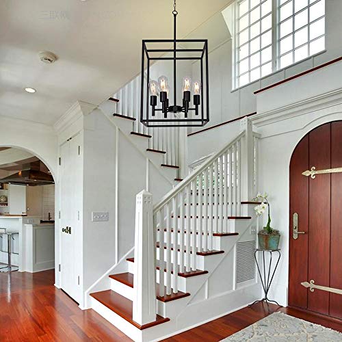 Xilicon Black Classic Foyer Chandelier 6 Light Farmhouse Pendant Lighting Chandelier Light Fixtures Ceiling Hanging With Square Cage Shades Fixtures For Kitchen Dining Room Entryway #TOP4