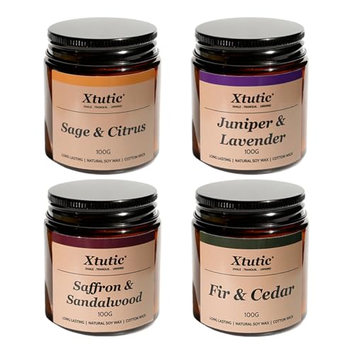 Xtutic Soy Candle Sets (4-Pack) in Brown Jars, 100-Hour Burn