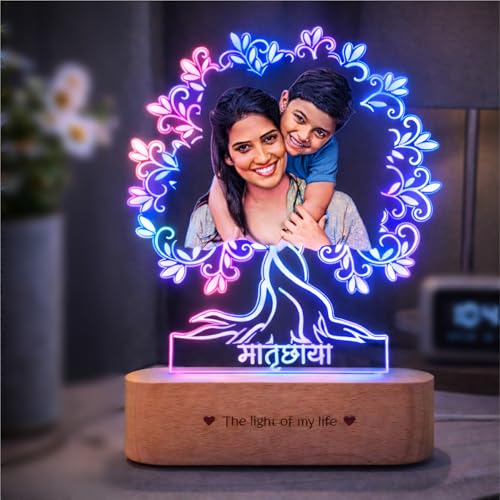 Image of ZOCI VOCI Matruchaya - Mother's Love in Light | Engraved Acrylic Lamp | Gift for Mom (RGB Smooth - (No Remote), Colorful HD UV Print)