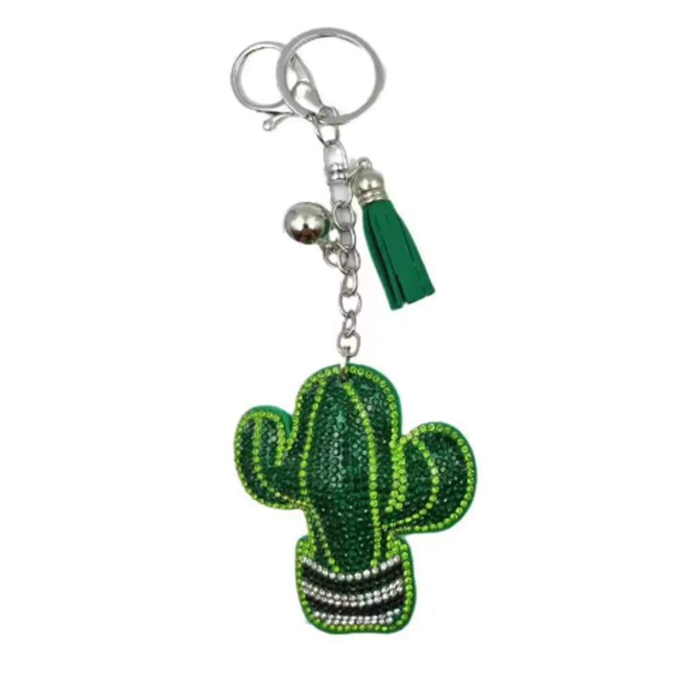 ARFUKA Cactus Crystal Rhinestone Keyring Alloy PU Leather Keychain Jewelry Car Bag Charm Accessories