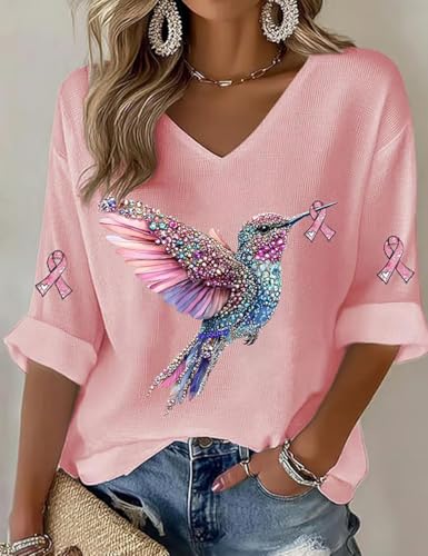 Breast Cancer Hummingbird Ribbon Shirt We Wear Pink T-Shirt in October Pink Ribbon Tee for Women2