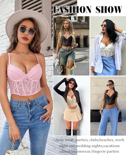 Image of Avidlove Lace Bralette for Women V Neck Bustier Corset Tops with Underwired Racerback Adjustable Strap Crop Top