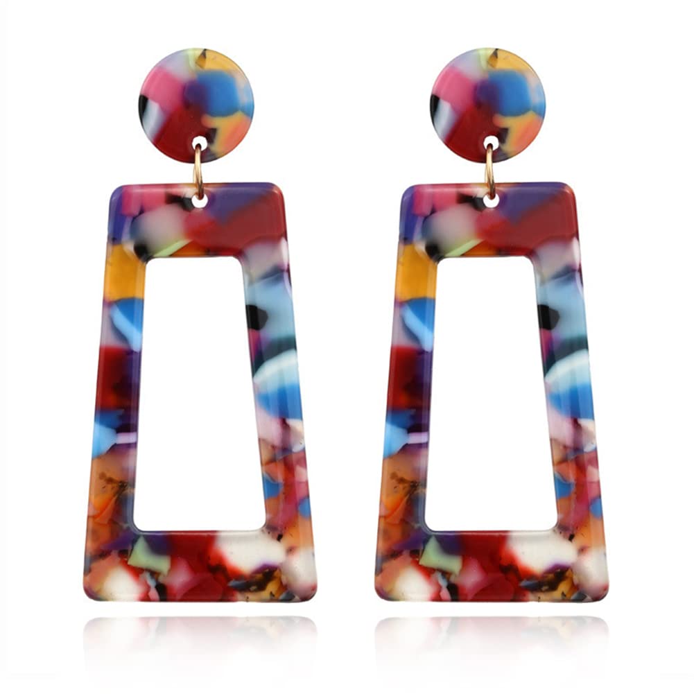 ANXIN Boho Exaggerated Creative Trapezoid Acrylic Earrings Retro Geometric Hollow Color Irregular Rectangle Earrings for Women