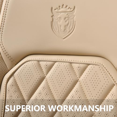 Image of Coverado Car Seat Covers Full Set, 5 Seat Universal Seat Cover for Cars, Luxury Faux Leather Waterproof Seat Covers, Front and Back Car Seat Protector, Auto Seat Covers Fit for Most Vehicles, Beige