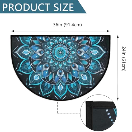 Image of cfpolar Half Round Door Mat Ethnic Mandala Blue Floral Non-Slip Semi Circle Area Rug Washable Half Moon Hearth Rugs for Indoor Outdoor Bathroom Kitchen Patio Runner Mat Laundry Room Home Decoration