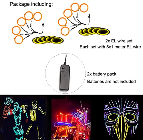 Image of MaxLax EL Wire, Portable Neon Lights - 5M Electroluminescent Wire for Halloween, Christmas, Blacklight Run & DIY Decoration (Yellow, 2Pack)
