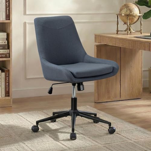 Armless Home Office Chair,Comfy Linen Desk Chair with Wheels,Dark Grey