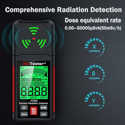 Image of Xin Tester Geiger Counter Nuclear Radiation Detector, Portable Radiation Dosimeter Beta β Gamma γ X-ray Detection Meter for Food Industrial Medical with LCD Display 5 Dosage Units