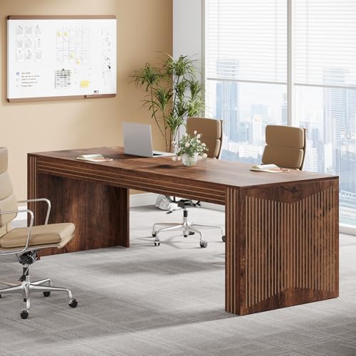 Image of Tribesigns 79-Inch Extra Long Desk, Two Person Double Desk for Home Office, Wooden Long Computer Desk Writing Table for Office, Coffee Brown