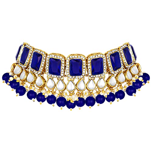 Image of Peora Crystal Faux Pearl Kundan Necklace & Jewellery Set Gift for Women