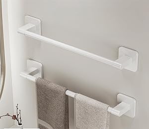 Roweida 強力粘着タオルラック 防水素材・穴あけ不要・壁傷つけない バスルーム キッチン トイレ用 取り付け簡単 タオル収納に最適 (ホワイト)