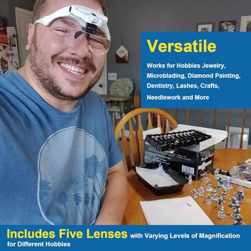 Image of Magnifying Glasses with Light for Close Work, Hands Free Headband Magnifier, Magnifying Headset with Light for Jewelry, Eyelash, Watch Repair or Cross Stitch