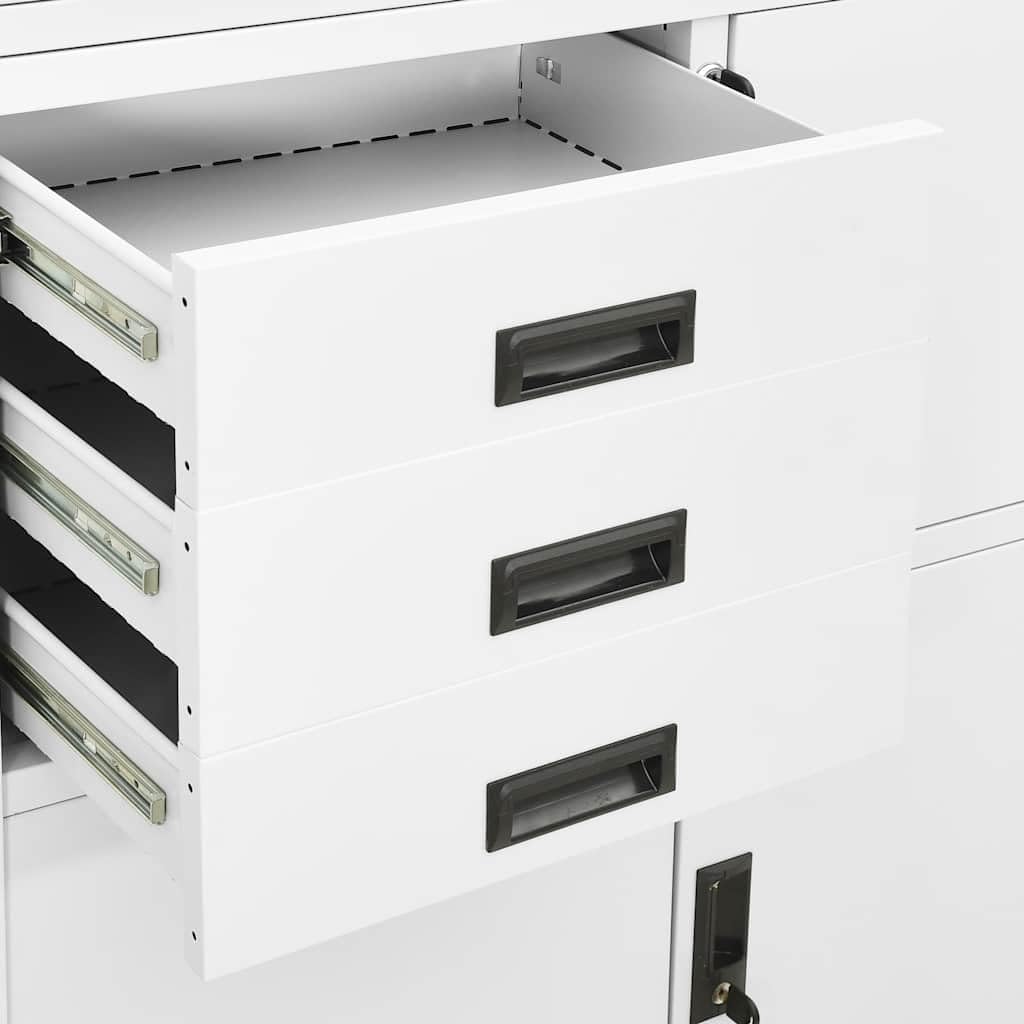 Armadio Schedario per Ufficio in Acciaio Bianco 90x40x180 cm | Organizzazione sicura nello studio o in azienda con ripiani regolabili e cassetti scorrevoli dotati di serratura.