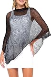 SHU-SHI Women’s Sheer Knit Poncho Shrug Lightweight Summer Bolero Cover Up Pullover Sweater One Size Fits Most
