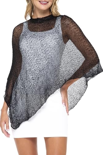 SHU-SHI Women’s Sheer Knit Poncho Shrug Lightweight Summer Bolero Cover Up Pullover Sweater One Size Fits Most