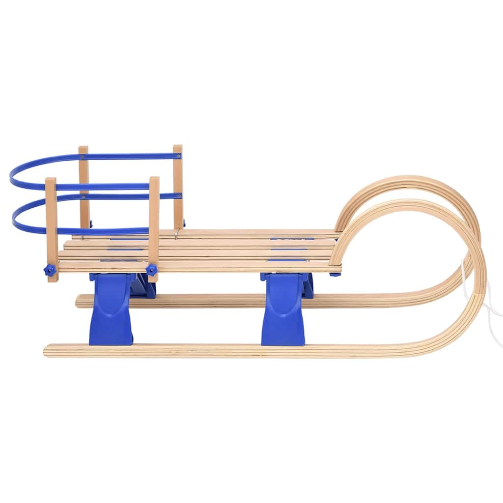 Mangloder Klappschlitten mit Rückenlehne 110 cm aus Sperrholz für Kinder, mit Zugseil, Sicherheitsleiste, stabile Metallkufen, geeignet für Schnee und Hang, ideal für Outdoor Winterfreizeit