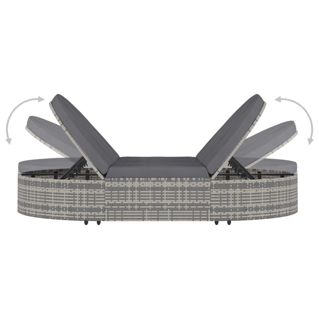 Mendler Lettino Regolabile Da Esterno Savannah | Poly Rattan Grigio E Acciaio | 220x70x88cm Con Cuscino Nero | 5 Posizioni E UV Resistente