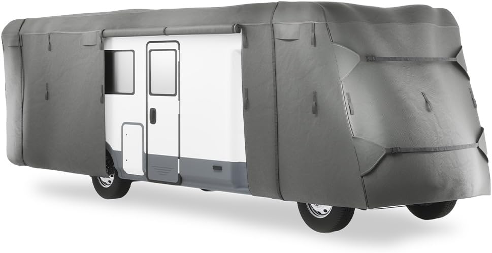 Lippert RV Cover with Gutter Covers, Reinforced Straps, Toss Bag, Adhesive Repair Patches, Ladder Cover for Short-Term Storage