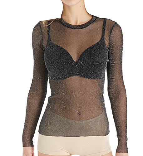 Only Hearts Women's Long Sleeve Glitter Mesh Crew Neck Tee 45632 P/S Black