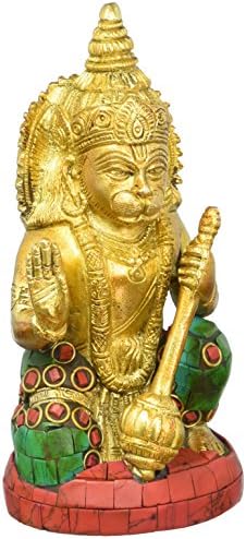 Solid Brass Lord Hanuman/Maruthi/Anjaneya/Bajrangbali/Monkey God Statue Idol, Decorative Hindu Religious Gift and Home Decor from India (Height 5.3" /Round Base 2.4")