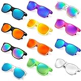 12 Pack Neon Mirror Sunglasses Bulk, Retro Colorful Cheap Sunglasses for Women Men Party Favor Supplies