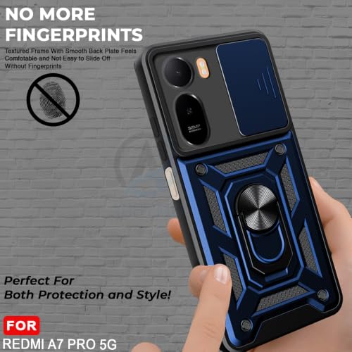 Image of AESTMO Tough Armor Redmi A7 Pro / C85X 5G Bumper Back Case Cover | Ring Holder & Sliding Camera Shield Cover | 360 Degree Protection Back Case Cover for Redmi A7 Pro / C85X 5G (Blue)