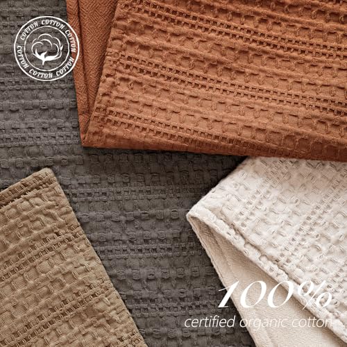 Image of Foindtower Set of 2 Decorative Cotton Waffle Weave Throw Pillow Covers Euro Shams Cushion Covers Accent European Pillowcase for Bed Couch Sofa Bedroom Living Room Home Decor 24x24 Inch Burnt Orange