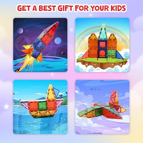 Image of SPARTAN KIDS Premium Magnetic Tiles for Kids (16 Pcs) Magnetic Building Blocks for Kids 3 4 5 6 7 8 Years, Constructing & Learning Builder Educational Kids Magnetic Blocks Game