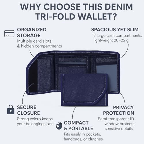 Image of Pu Bifold and Tri fold Denim Blue Wallets Combo for Men and Boys Best for Gifting and Personal Use Pack of 2 Purse