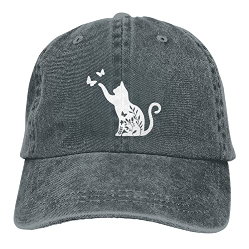 Wisedeal Women's Floral Cat Hat for Cat Lovers, Vintage Distressed Washed Adjustable Baseball Cap for Men and Women Deep Heather