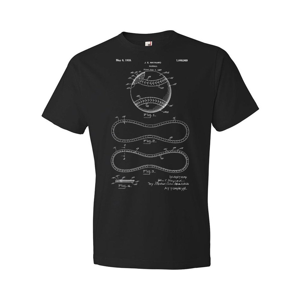 Baseball Patent T-Shirt, Gift for Coach, Baseball T Shirt, Sports Gifts, Dad Gifts, Mom Gifts, Sports T Shirts Black (3XL)