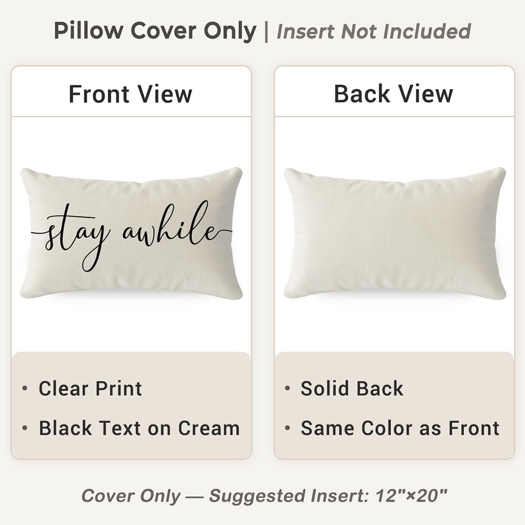 PANDICORN Modern Farmhouse Pillow Covers 12x20 with Words Stay Awhile Pillow Cover Rustic Decorations Lumbar Pillow Covers for Home Guest Room Decor thumbnail