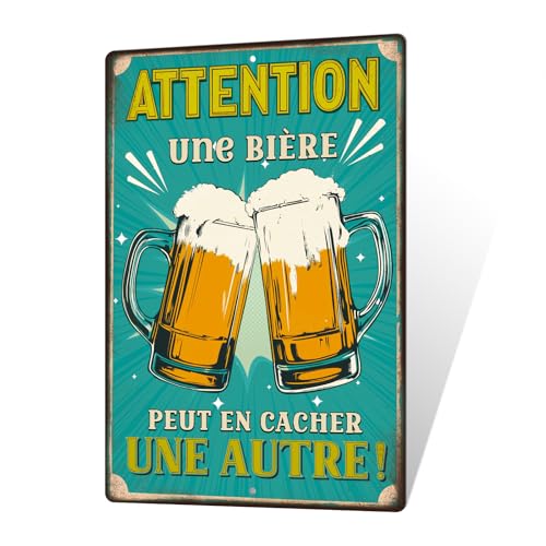 Putuo Decor Plaque Métallique Attention Une Bière, Panneau Déco Vintage en Aluminium, Idéal pour Bar et Cuisine, 30x20 cm
