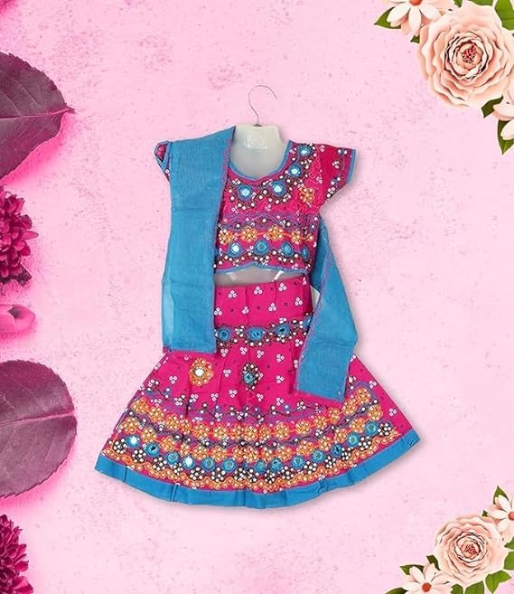 Image of PK HUB Girl's Cotton Radha Dress - Traditional Lehenga Choli with Dupatta | Readymade Chaniya Choli for Garba, Dandiya & Janmashtami | Ethnic Costume for Girls (Set of 3)