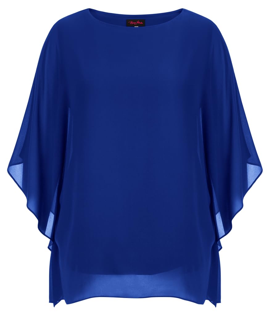 Hanna Nikole Damen Große Größen Chiffon Blusen Elegant Fledermaus Hemd Doppellagige Tops Lose Longshirt