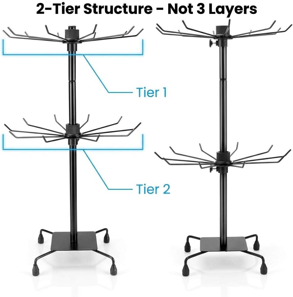 QWORK 2-Tier Rotating Metal Jewelry Display Stand – 2 Pack Adjustable Height Organizer for Necklace, Earrings & Key Rings - Image 6